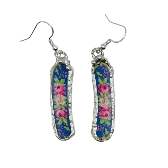 Broken China 925 Earrings From Rare Bavaria Tirschenreuth Franklin 4177 Plate - Picture 8 of 16